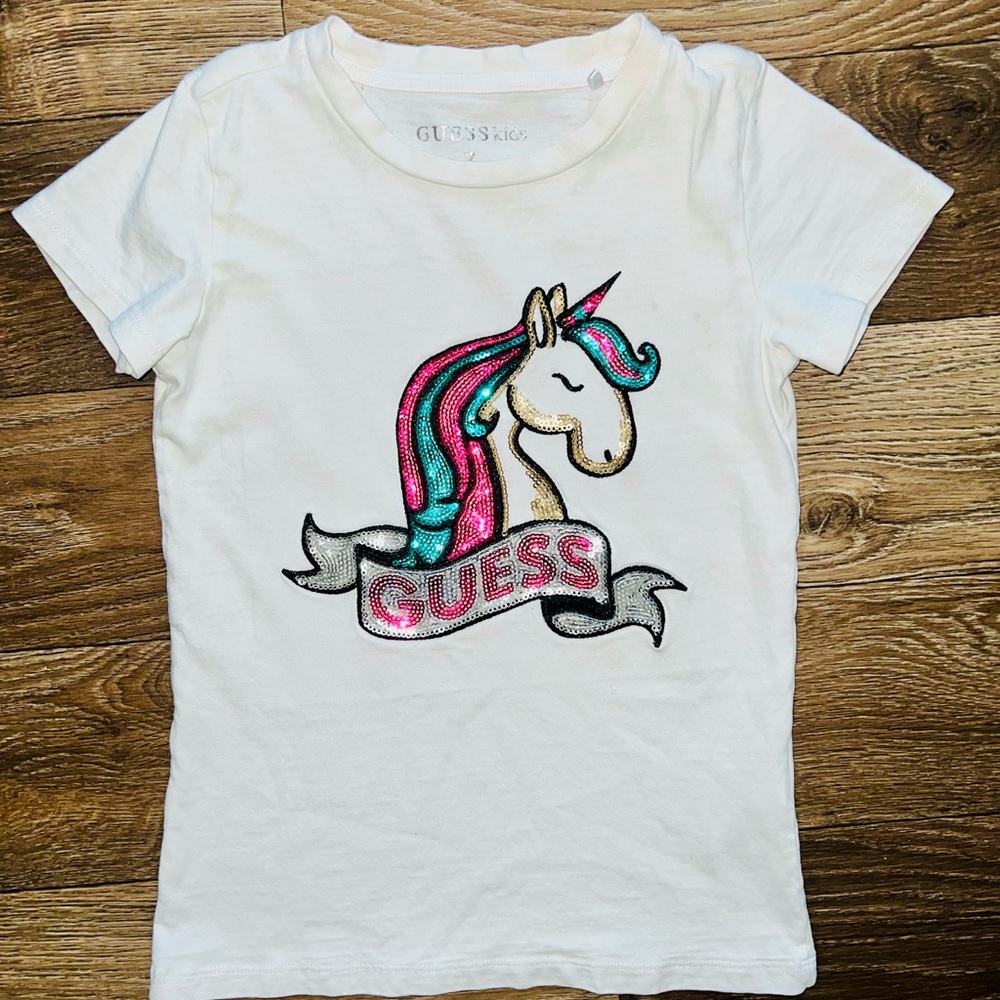 GUESS Kids White Tee with Colorful Unicorn
